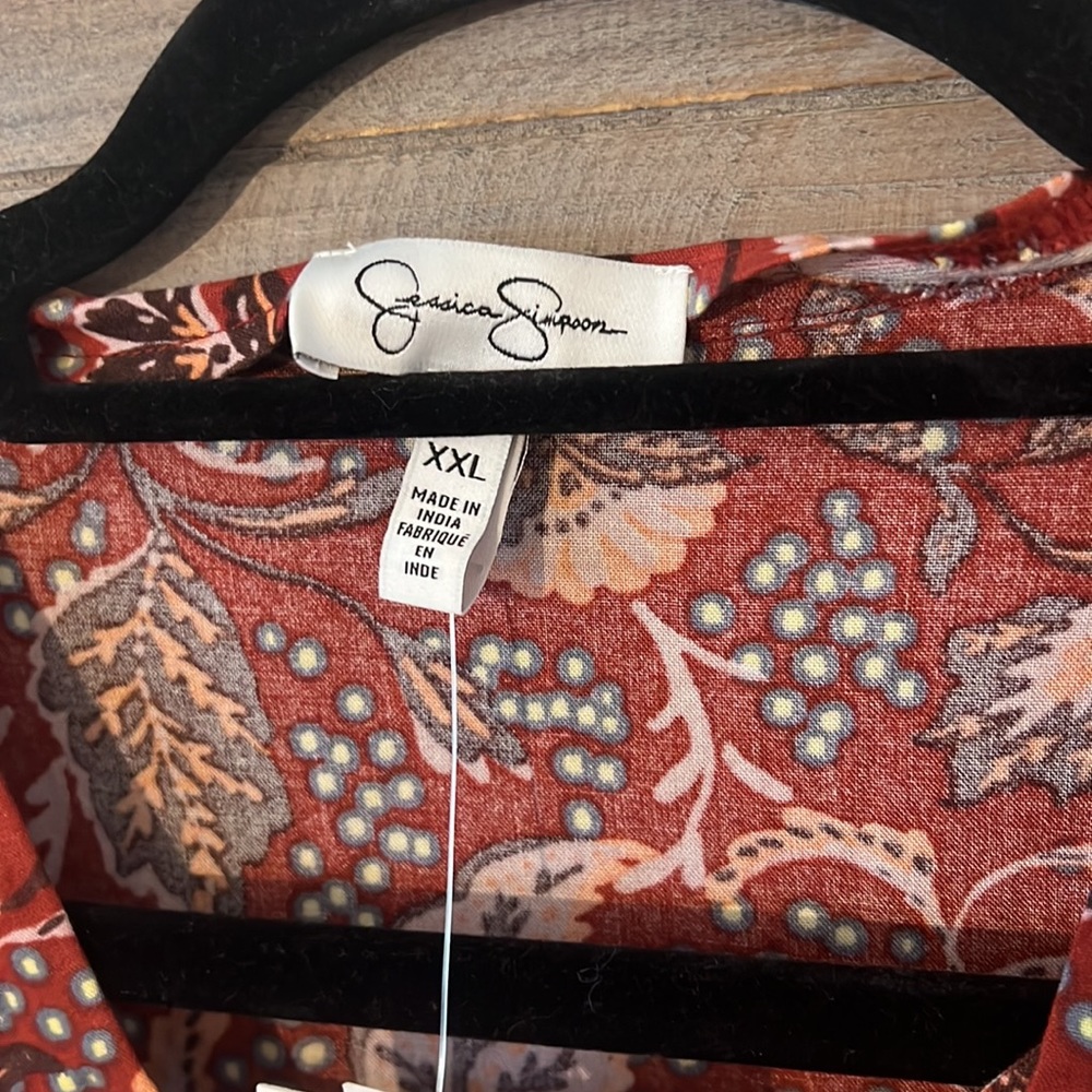 Jessica Simpson Rust Red Floral Print Blouse - Picture 3 of 8